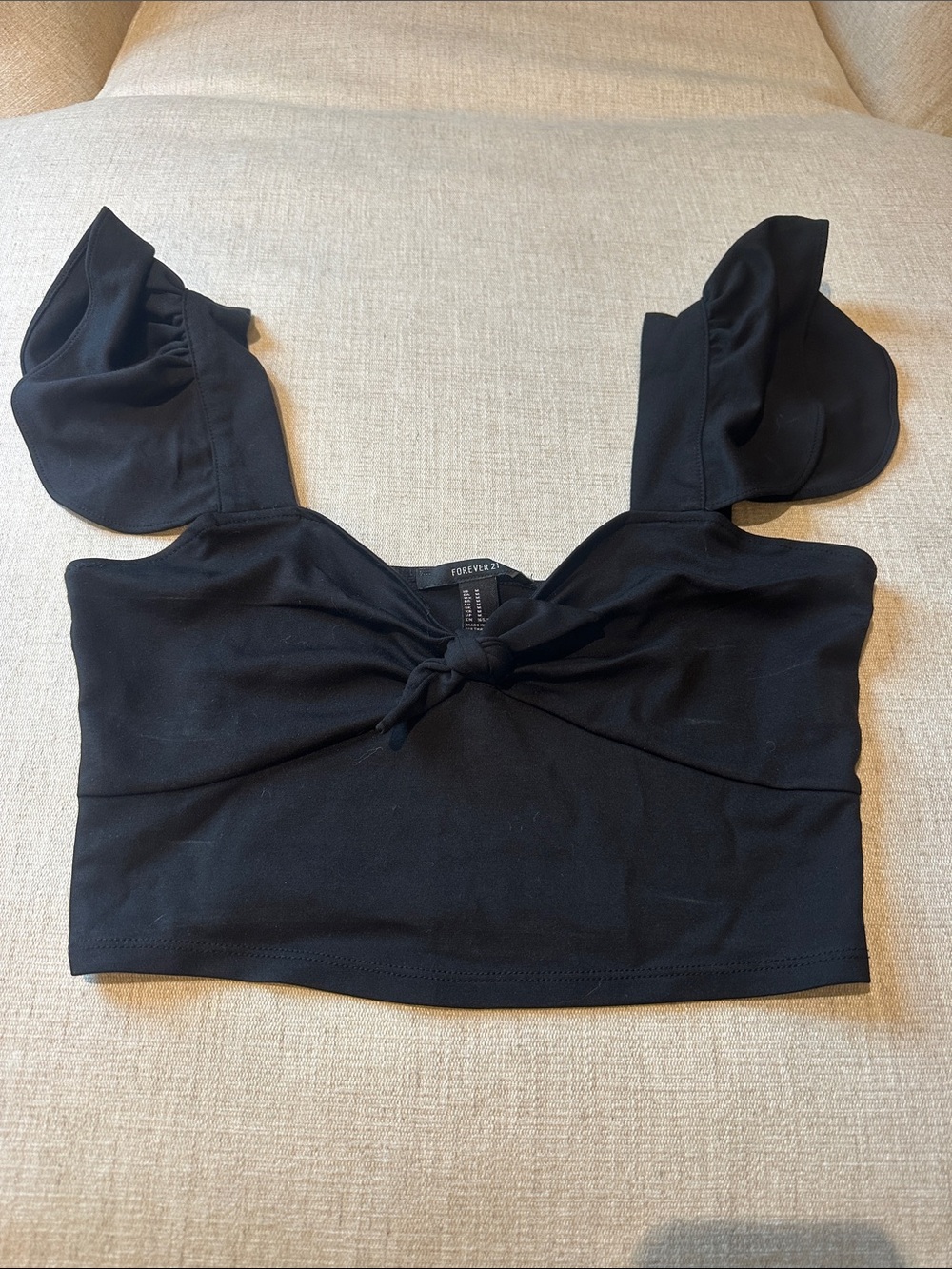 Forever 21 Black Tie-Front Ruffle Strap Crop Top
